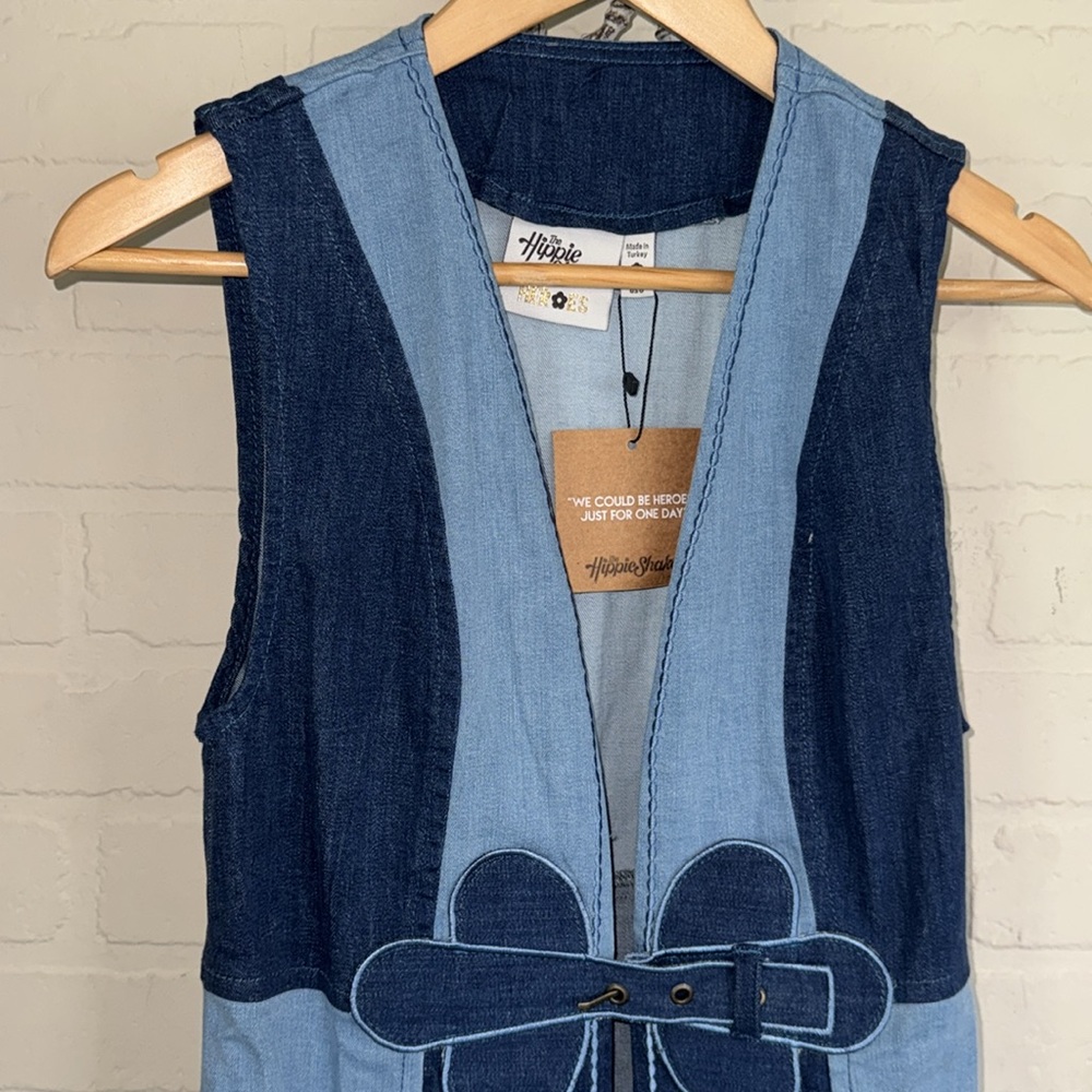 Vest Two-Tone Denim jean belt front closure size 6 sleeveless - Picture 3 of 5